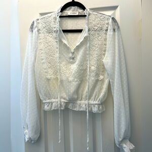 STORIA White sheer lace cropped long sleeve size small